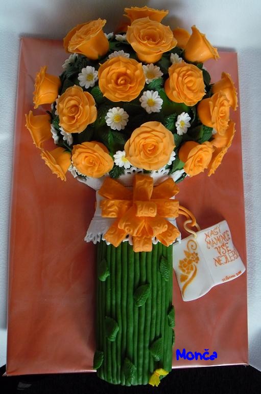 Kytice II - oranžové růže + kopretiny00